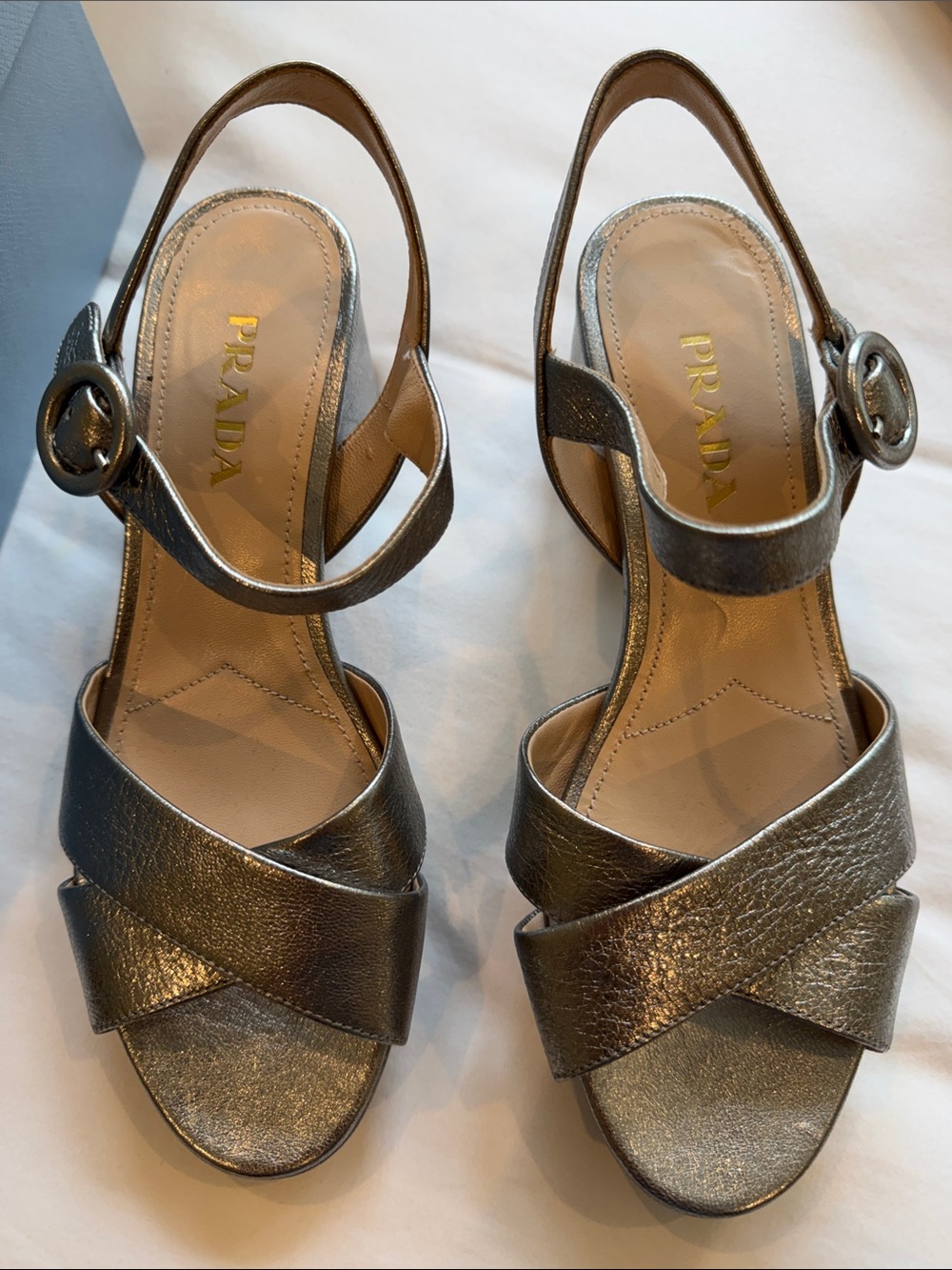 Prada Metallic Silver Platform Sandals